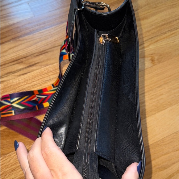 Black Leather Bag with  Colorful Strap adjustable strap - Picture 4 of 9